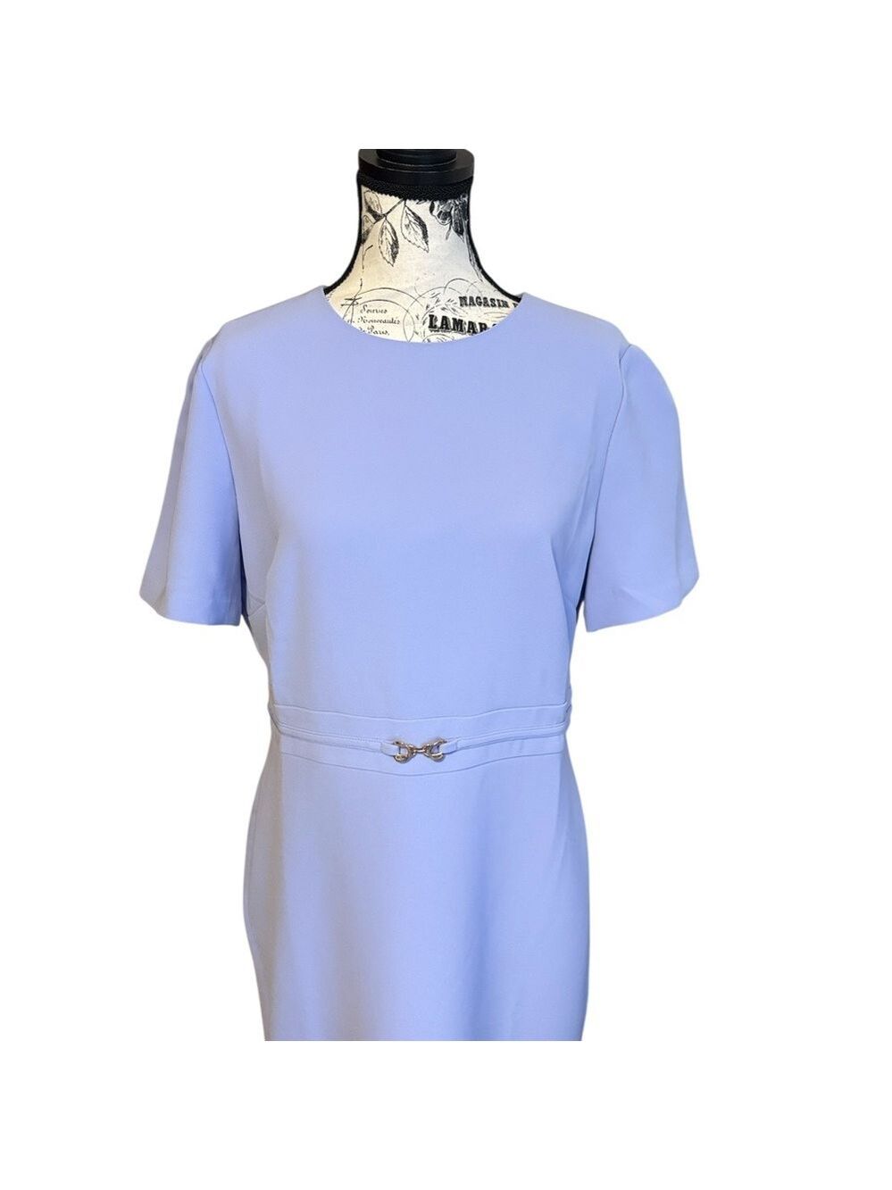 Ann Taylor Sheath Dress Short Sleeve Gold Metal Accent Lavender Size 10 New - Picture 4 of 6